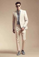 Men's Suit Ivory Peak Lapel Blazer Casual Party Groom Tuxedos Wedding 2 Piece