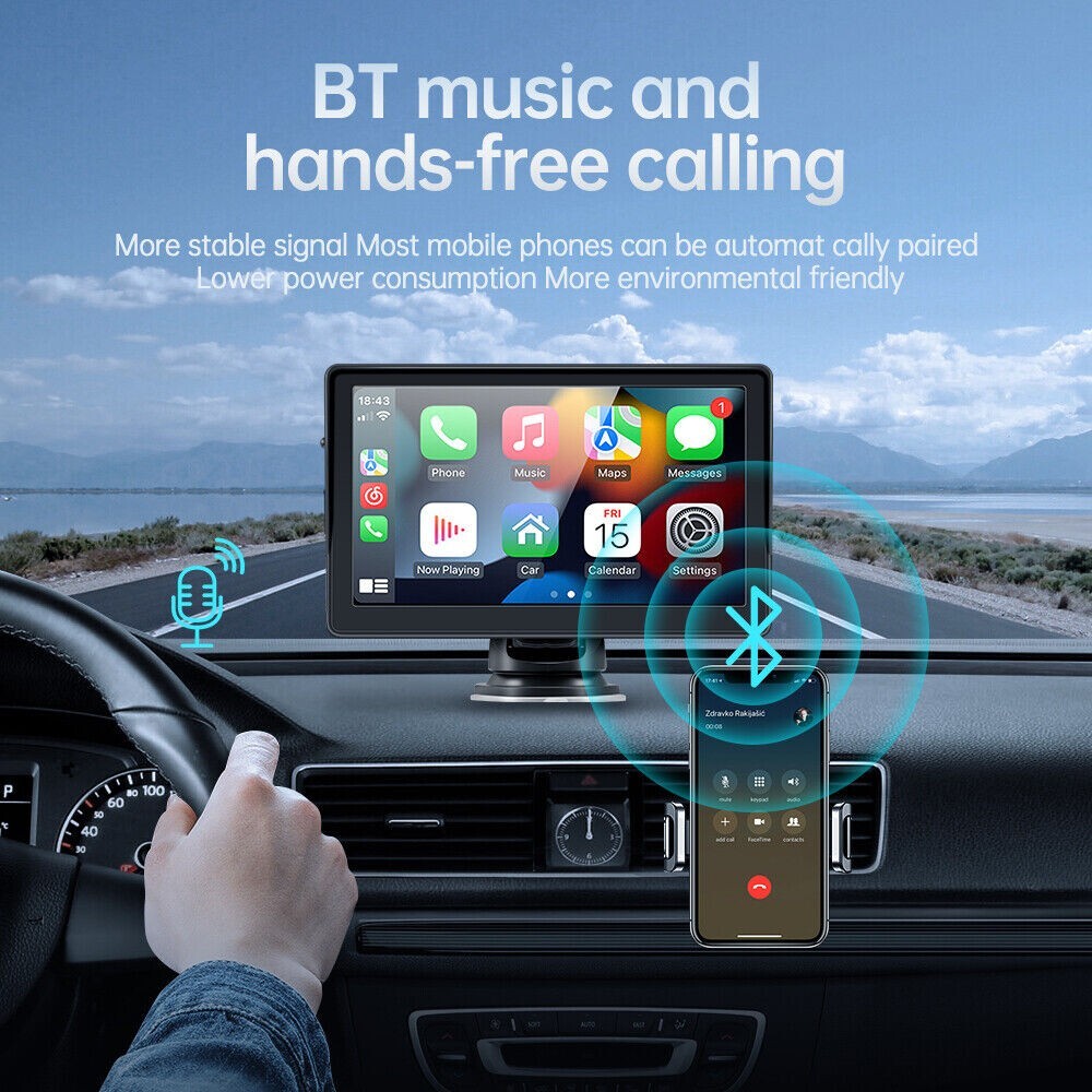 7" Universal Touch Portable Screen Car Stereo Radio Apple/Android CarPlay Auto