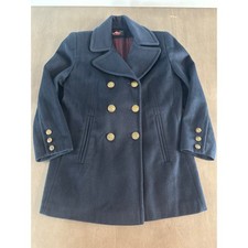 Vtg 80s Alorna Women’s Navy Wool PeaCoat Gold Button Petite Made In USA