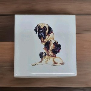 Vintage Tile Trivet Coaster English Mastiff Ceramic Porcelain 4.25"x 4.25"