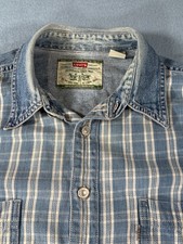 Levi's Men's Large Vintage 1990 s Long Sleeve Button Front Denim Striped Shirt
