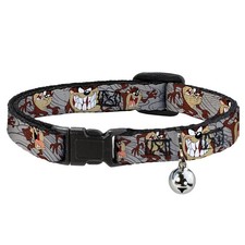 Cat Collar Breakaway with Bell Tasmanian Devil Expressions Gray Swirl NARROW Fit