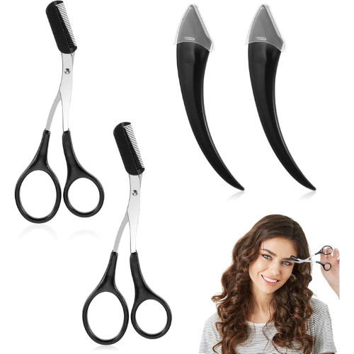Eyebrow Trimmer Scissors Kit 4pcs Curved & Comb Grooming Tools for Men & Women