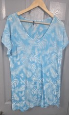 BHS Riviera Blue Tropical Palm Kaftan Tunic Dress - Size L