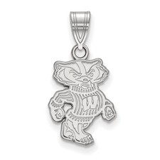 14k White Gold LogoArt University of Wisconsin Badger Medium Pendant