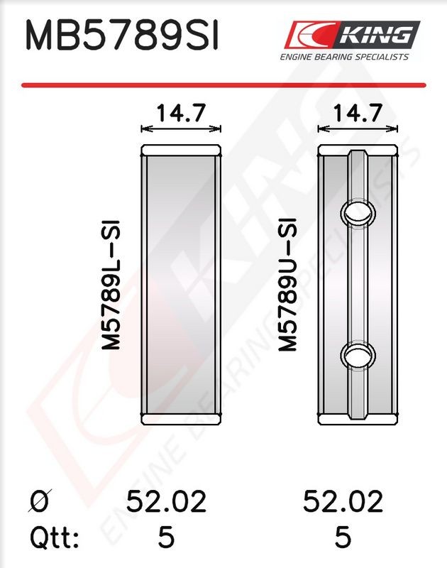 KING MB5789SI Crankshaft Bearing Shell Set Fits Aston Martin Cygnet Daihatsu