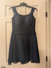 Azazie Bridesmaid Dress Dark Navy Blue Chiffon Size 6 Homecoming Above The Knee