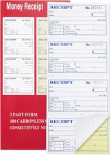 Receipt Book with Carbon Copies, 2-Part Carbonless, 100 Sets per Book, 4 Receipt