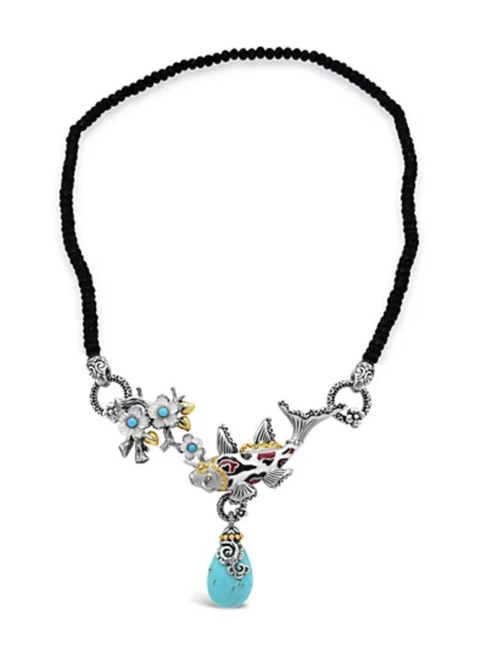 Collar Koi Carpa Esmaltada Barbara Bixby Plata de Ley 18K Turquesa MOP Ónix Foto 2 de 4
