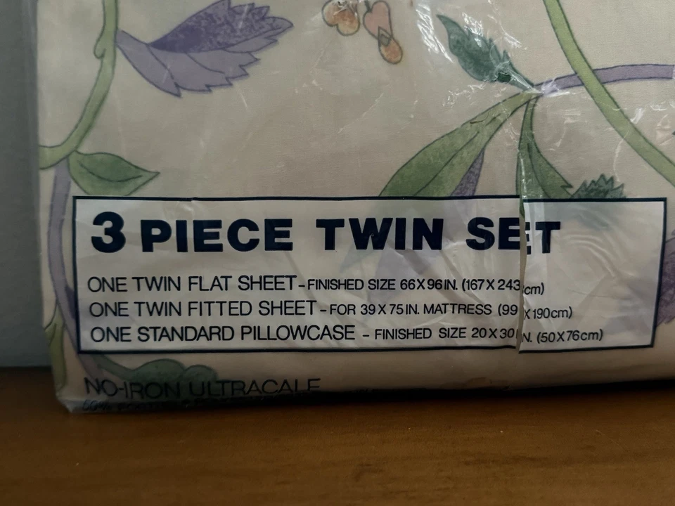 VTG 80s Wamsutta Ultracale No Iron 3 Pc Twin Sheet Set Oriental Fantasy Floral - Image 2 of 4