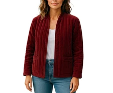 Vintage Sun n Sand Velvet Jacket Womens Medium Burgundy Quilted Open Front