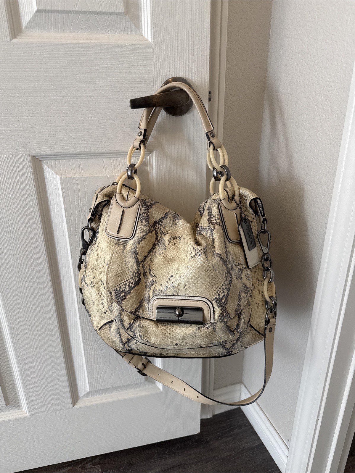 Coach Kristin Embossed Python Metallic Leather Sh… - image 1