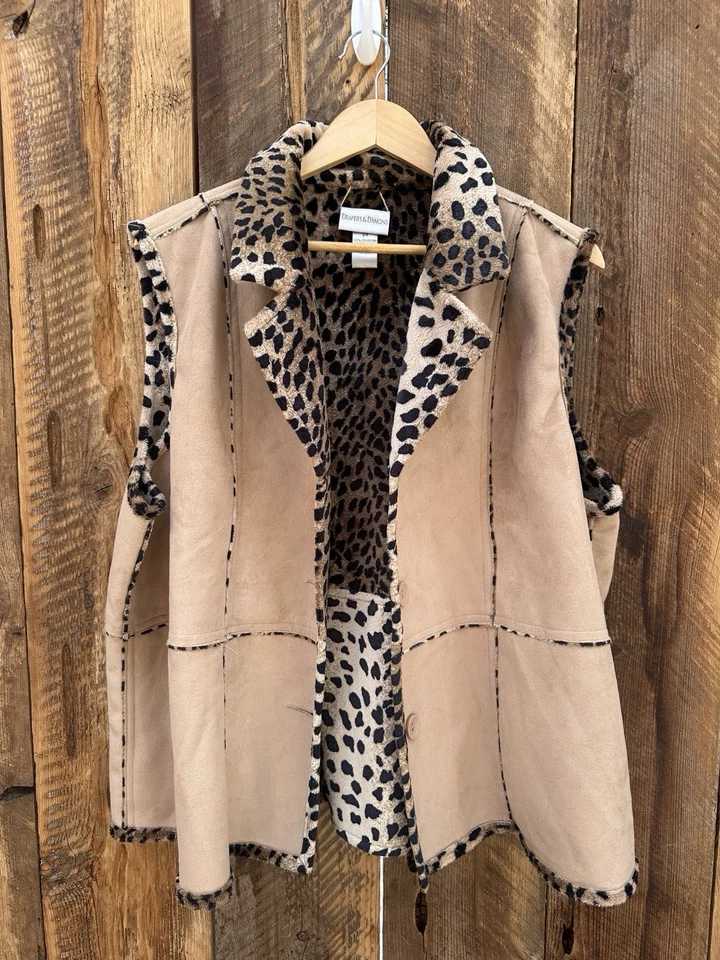Colete feminino de camurça sintética leopardo 2X estampa animal reversível motociclista Y2K faroeste - Imagem 3 de 4