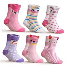 Kids Fuzzy Slipper Socks Boys Girls Toddler Non Slip 4-7 Years Cartoon Animals