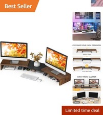 Elegant 43.3" Dual Monitor Stand - Ergonomic, Multifunctional Desktop Organizer