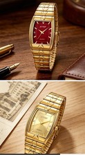 ETTGT Herren Quarz Armbanduhr gold Edelstahlarmband rechteckig Gold/Silber/Rot