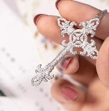 2 Ct Round Cut White Moissanite Cross Pendant 14K White Gold Plated