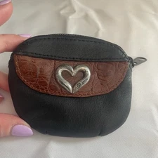 BRIGHTON Mini Heart Croc Embossed Leather Coin Change Purse Wallet 