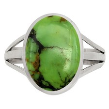 Blue Turquoise In Green Mohave - USA 925 Sterling Silver Ring s.9 Jewelry R-1006