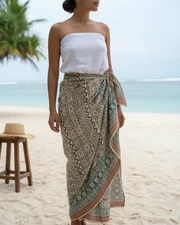 Handmade Cotton Sarong, Block Print Wrap, Beach Cover Up, Boho Scarf Shawl