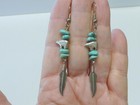 Vintage Navajo Turquoise Bear Fetish Feather Dangling Sterling Silver Earrings