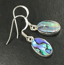 Drop earrings abalone paua shell. Solid sterling silver, oval 12 x 8mm. Box. #2