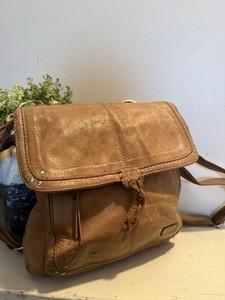 The Sak Brown Leather Convertible Fold over Backpack Satchel Bag Handbag Purse