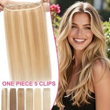 One Piece Clip In 100 Real Remy Human Hair Extensions Half Full Head Weft THICK