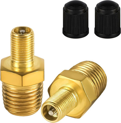 2Pcs Brass Air Inflator Adapter, 1/4'' NPT (M) to Standard Valve for Schrader (M)