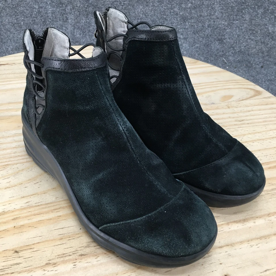 Botas Jambu para mujer 7,5 M Naomi botín al tobillo cuero negro tacones de cuña J9NAB01 Foto 3 de 4
