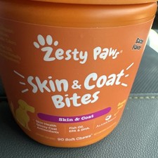 Zesty Paws Skin & Coat Bites Salmon Oil Antioxidants 90 Soft Chews BB 08/27