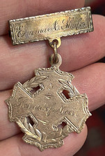 Antique Reward Of Merit Pin Pendant 1892 Brass & Gold