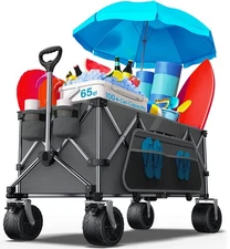 Collapsible Wagon, 440lbs Wagons Carts Foldable with Big Wheels, Heavy Duty U...