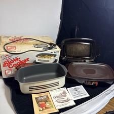 West Bend Slow Cooker Model 84114 Brown Stripe USA Made 4QT Circa 1985 Vintage
