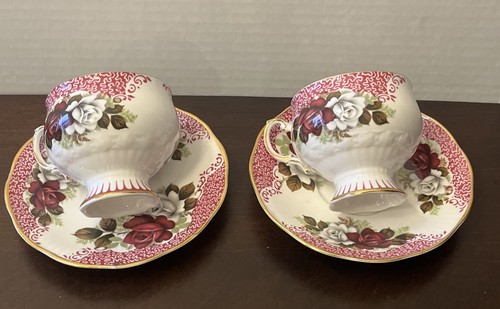 Vintage Paar Rosina Teetasse Untertasse Rosenfuß England Fine Bone China - Bild 3 von 10