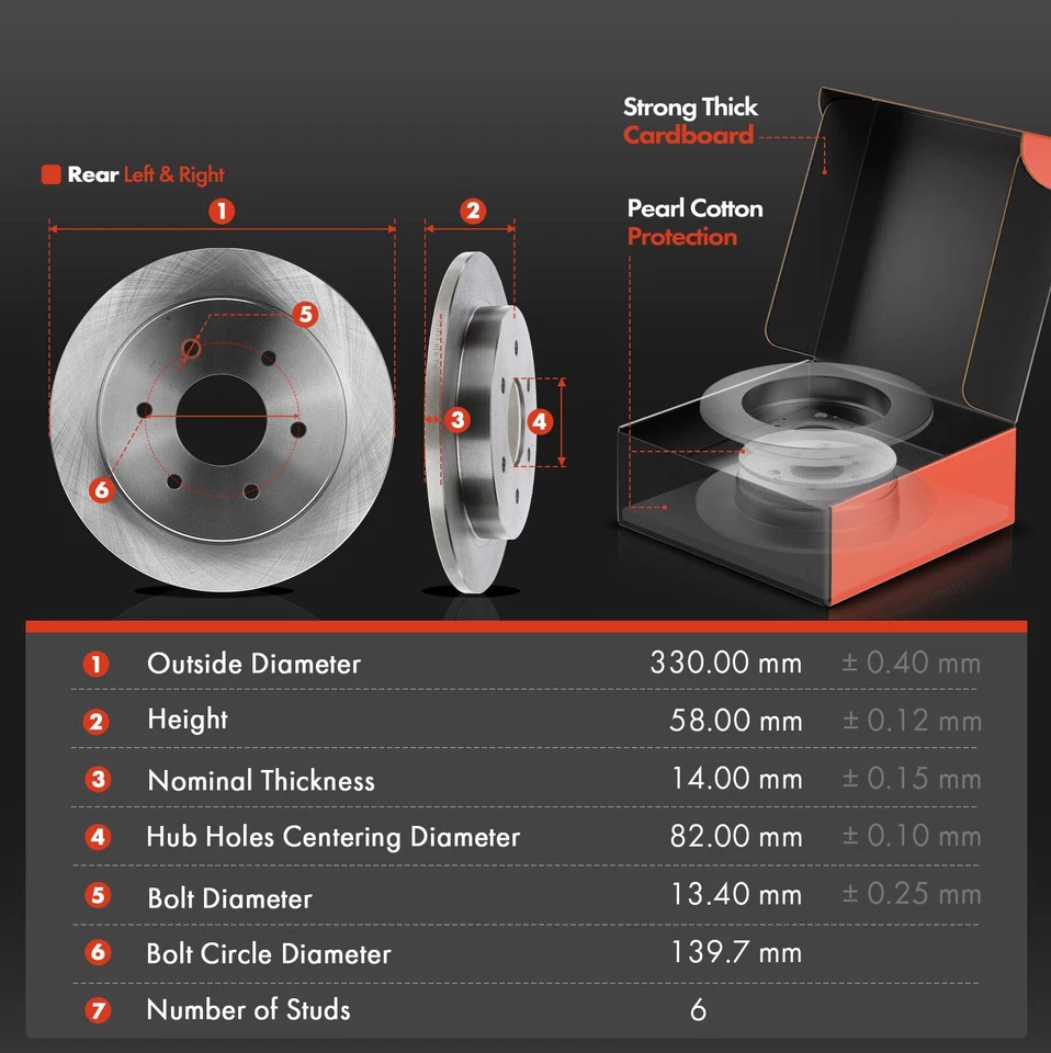 Rotor y pastilla de freno de disco delantero y trasero + cojinete de buje para INFINITI QX56 04-05 Nissan Foto 3 de 4