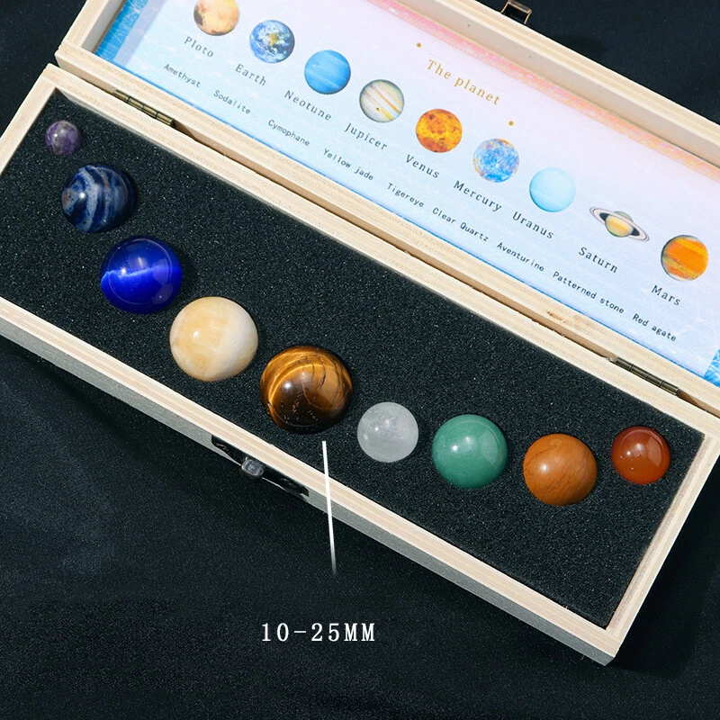 9pcs 10 25mm Solar System 9 Planets Natural Crystal Balls Gemstones With Case