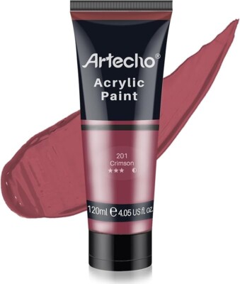 Artecho Red Acrylic Paint, Crimson Red Paint (120ml / 4.05oz) Tubes
