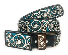 MEN'S WESTERN LEATHER BELT. SADDLE HORSE COWBOY RODEO BELT. CINTO CHARRO VAQUERO