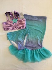 New Disney Store Ariel Swimsuit Skirt Deluxe 3 pc Little Mermaid Starfish