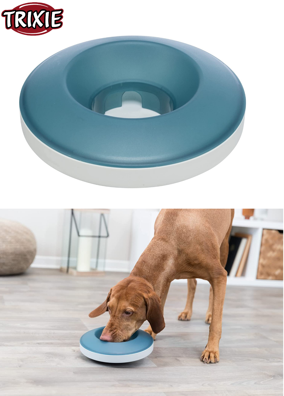 TRIXIE SLOW FEEDING ROCKING DOG PUPPY FOOD BOWL ANTI GULP 0.5LTR 23 CM