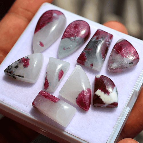 Rare 9 Pcs Natural Ruby In Quartz Untreated 13mm-26mm Mix Cabochon Gemstones Lot - Picture 6 of 12