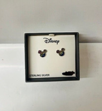 Disney Sterling Silver Rainbow Crystal Mickey Earrings- NEW IN BOX