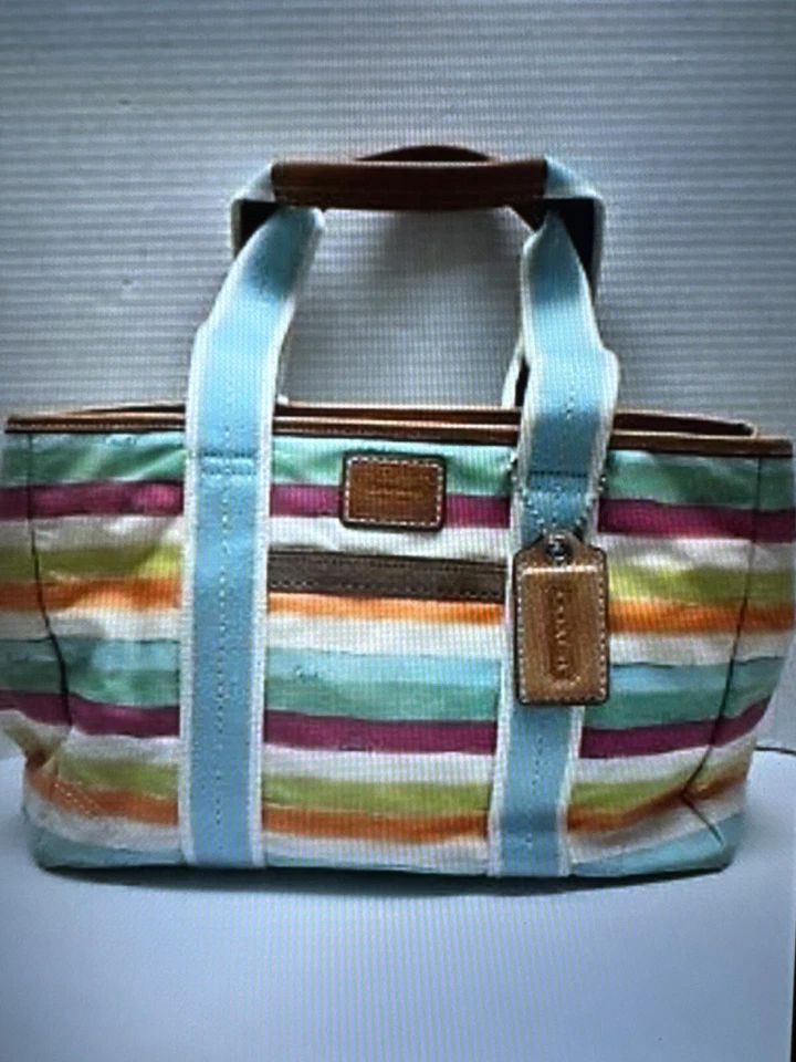 COACH HAMPTON STRIPE WATERCOLOR SATCHEL 10067 TOTE HANDBAG BAG SHOULDER PURSE