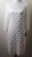 M ~ NWT ~ Guess LA Ivy White 3/4 Sleeve Mesh Fringe Eyelash Dress V Back Sz 12*