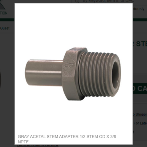 GRAY ACETAL STEM ADAPTER 1/2 STEM OD X 3/8 NPTF # PI051623S | eBay
