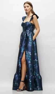 Dessy Collection Women's Baroque Rose Damask Floral Corset Maxi Dress - Blue - Gowns Dessy Collection Women's Baroque Rose Damask Floral Corset Maxi Dress - Blue - Gowns