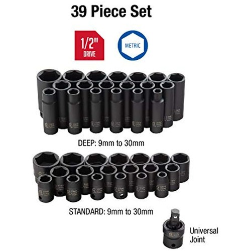 Sunex 2669, 1/2 Inch Drive Master Impact Socket Set, 39-Piece,, 9mm-30mm, - Picture 2 of 5