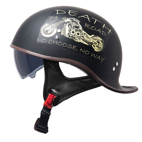 Half Motorbike Beanie Helmet Cap Skid Scooter Chopper Helmet +Sun Visor DOT - Picture 7 of 37