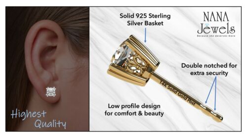 14K/925 Sterling Silver 0.75-4.0 tcw Asscher Cut Cubic Zirconia Stud Earrings - Picture 14 of 15
